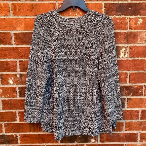 J. Jill Womens Large Gray Black Chunky Crochet Knit Grandpa Cardigan Sweater - Picture 4 of 10